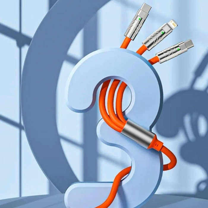 Biyomak®   3 Şarj Aleti 1 Arada Çinko Alaşım Hızlı Şarj Kablosu Turuncu