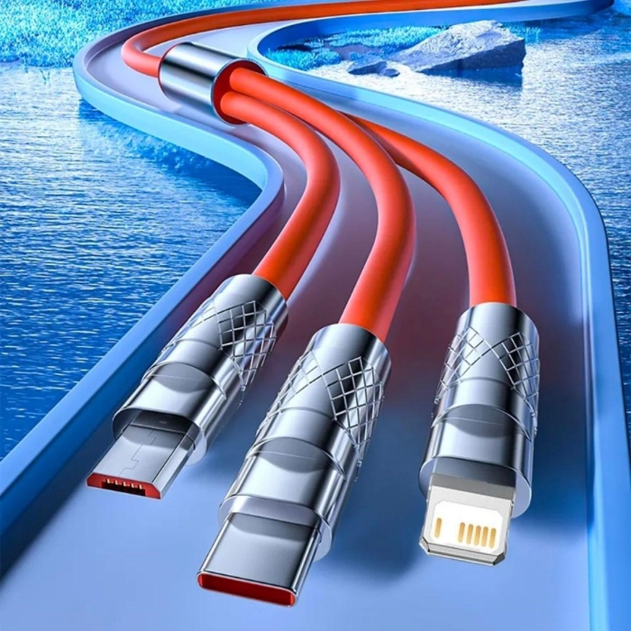 Biyomak®   3 Şarj Aleti 1 Arada Çinko Alaşım Hızlı Şarj Kablosu Turuncu