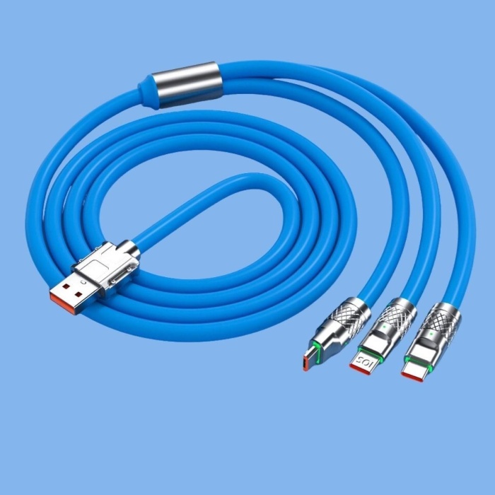 Biyomak® Kutulu  3 Şarj Aleti 1 Arada Çinko Alaşım Hızlı Şarj Kablosu Mavi 3 in 1