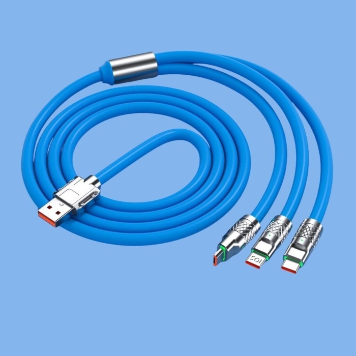Biyomak® Kutulu  3 Şarj Aleti 1 Arada Çinko Alaşım Hızlı Şarj Kablosu Mavi 3 in 1