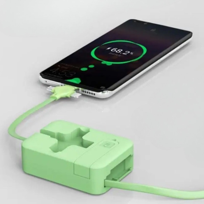 Biyomak®  Cep Tipi Telefon Tutuculu Makaralı Uzayıp Kısalabilen 3ü 1 Arada USB Şarj Kablosu