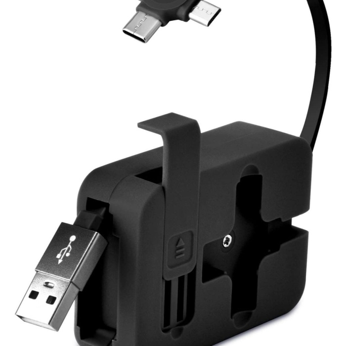 Biyomak®  Cep Tipi Telefon Tutuculu Makaralı Uzayıp Kısalabilen 3ü 1 Arada USB Şarj Kablosu