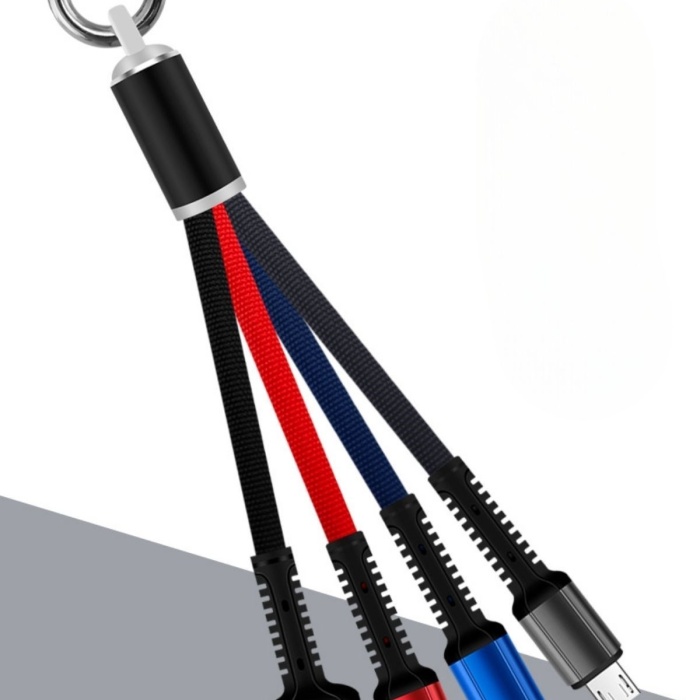 Biyomak®  Işıklı Anahtarlık Model 3 in 1 USB Çıkışlı MİKRO,TYPE-C ve İphone Uyumlu Şarj Kablosu