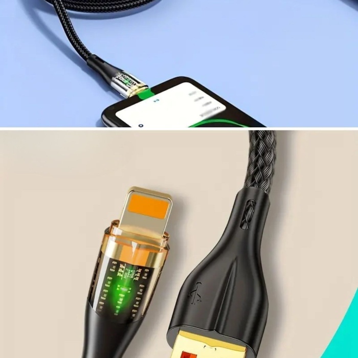 Biyomak®  Led Işık Uçlu Sağlam İp Kablolu USB to Lightning Hızlı Şarj Kablosu