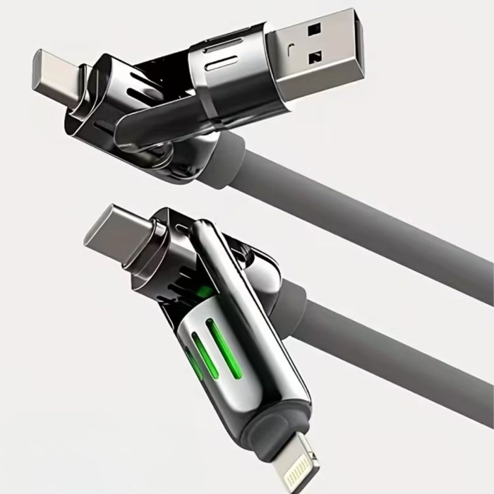 Biyomak®  4ü 1arada Hızlı Şarj Etme Özellikli Bir Ucu TYPE-C ve USB-A Diğer Ucu TYPE-C ve Lightning Uçlu 240W Şarj Kablosu