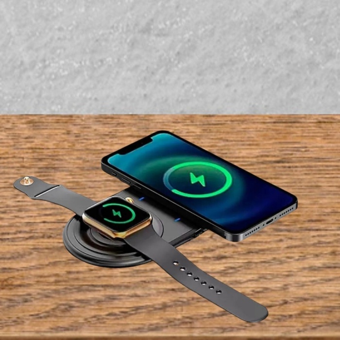Biyomak®  2si 1arada Kablosuz Saat,Kulaklık ve Telefon Hızlı Şarj Etme Aparatı