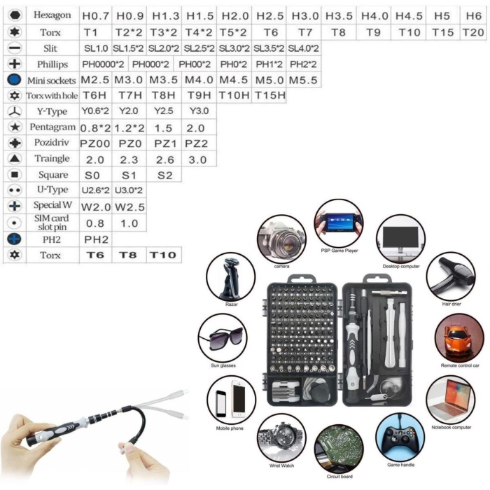 ®  Hassas Tornavida Seti Bilgisayar Pc Telefon Onarım Aracı Seti Manyetik 115 in 1 Tornavida Seti