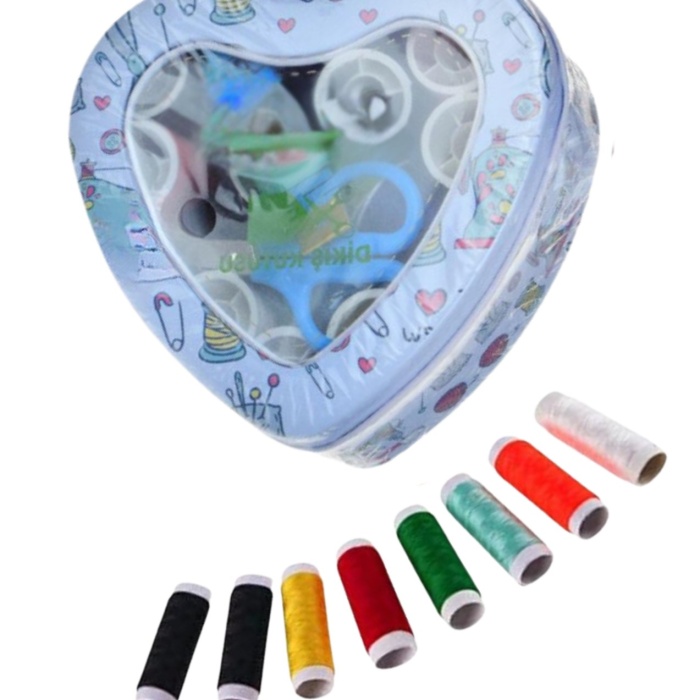 ® İplik Set Teneke Kutu Kalpli Dikiş Seti