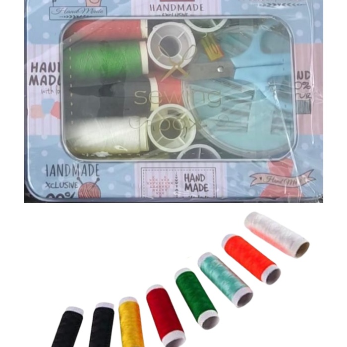 ® İplik Set Teneke Kutu Kare Plastik Dikiş Seti