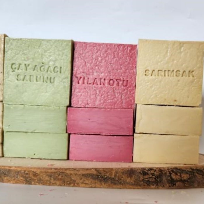 ® Doğal Üretim Sabunu Karışık (Çörekotu-Çay Ağacı-Yılan Otu-Sarımsak) 12li Set