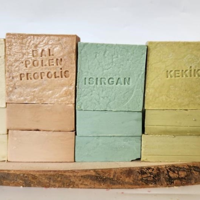 Biyomak® Doğal Üretim Sabunu Karışık (Pirinç-Bal Polen Propolis- Isırgan-Kekik) 12li Set