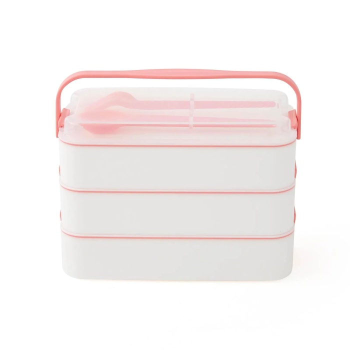 ® 3 Katlı Kulplu Beslenme Kabı  Diyet Sefer Tası Saklama Kabı Çatal Kaşıklı