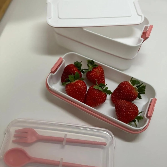 ® 3 Katlı Kulplu Beslenme Kabı  Diyet Sefer Tası Saklama Kabı Çatal Kaşıklı