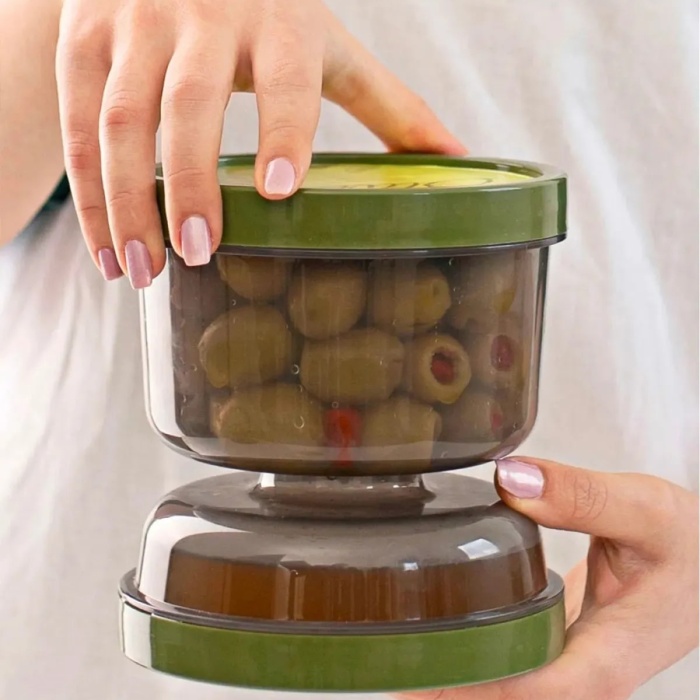 ® Yeni Ürün Çift Taraflı Süzgeçli  Kapaklı Zeytinlik - Suyu Süzen Zeytin Turşu Saklama Kabı
