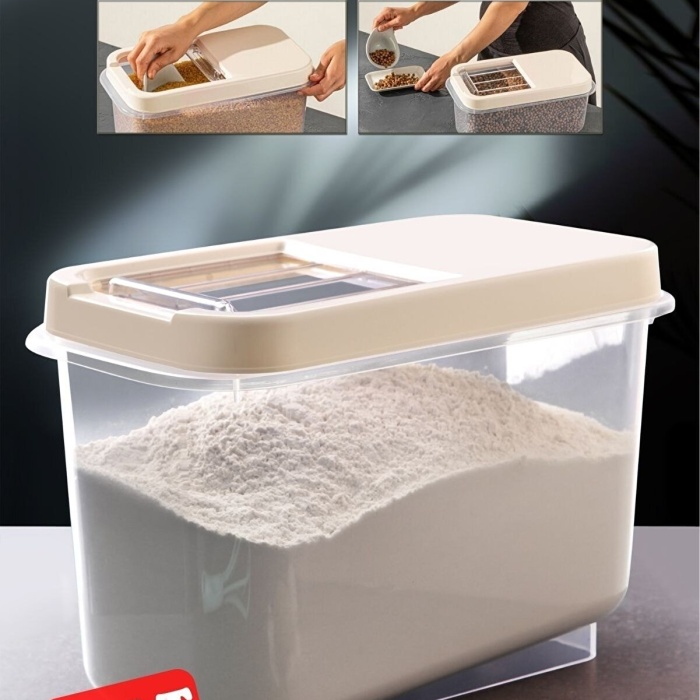 ® Sürgülü Kapaklı 10 LT Erzak Bakliyat Un Şeker Saklama Kabı