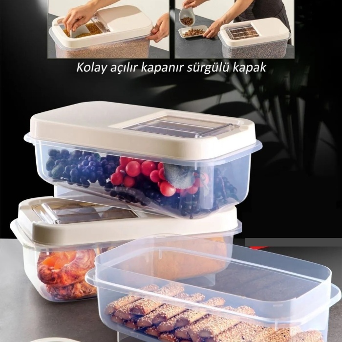 ® Sürgülü Kapaklı 7.5 LT Erzak Bakliyat Un Şeker Saklama Kabı