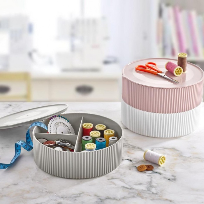 ® 3 Gözlü Saklama Kabı Dikiş Ve Takı Kutusu - Gri