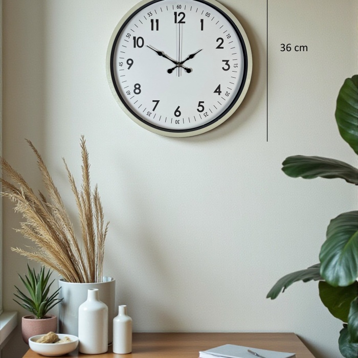 Biyomak® 36 Cm Krem Dekoratif Duvar Saati