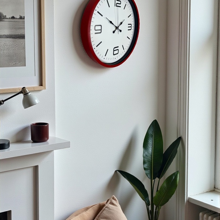 Biyomak® 36 Cm Kırmızı Dekoratif Duvar Saati