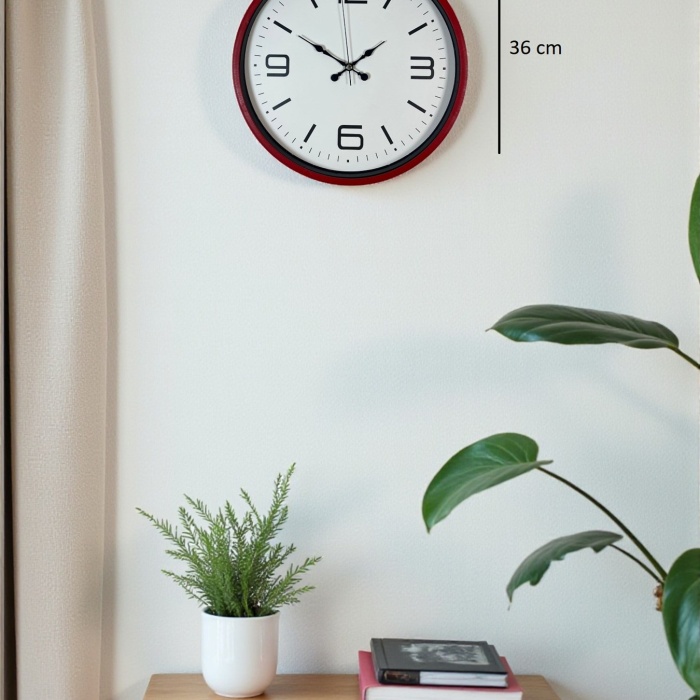 Biyomak® 36 Cm Kırmızı Dekoratif Duvar Saati