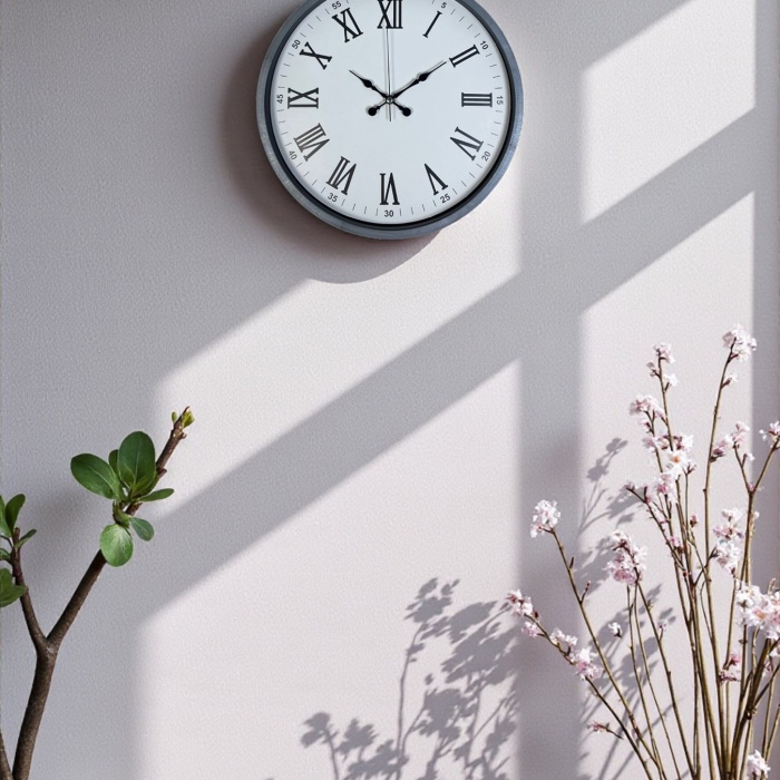 Biyomak® 36 Cm Gri Dekoratif Duvar Saati