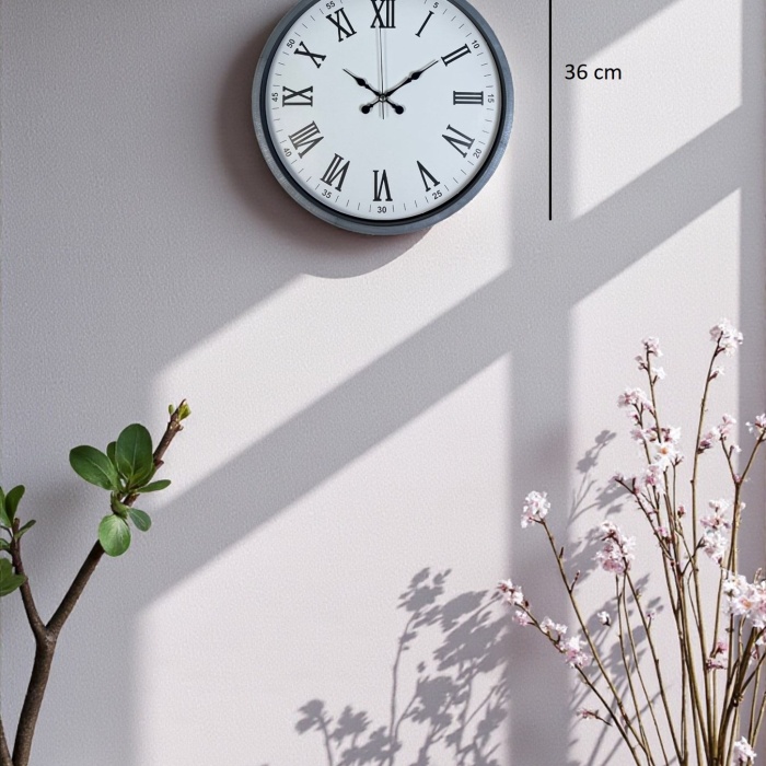 Biyomak® 36 Cm Gri Dekoratif Duvar Saati