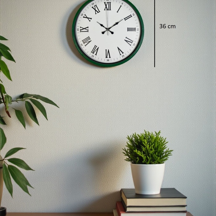 Biyomak® 36 Cm Yeşil Dekoratif Duvar Saati
