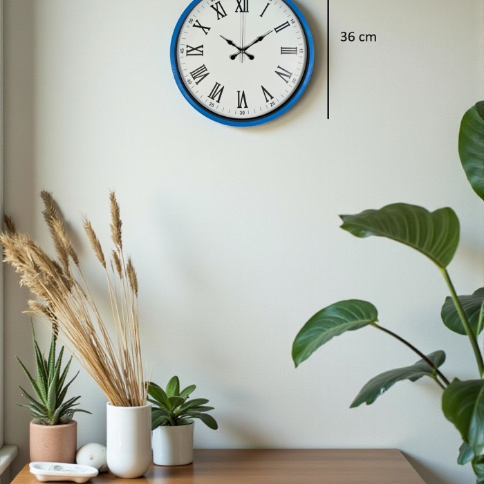 Biyomak® 36 Cm Mavi Dekoratif Duvar Saati