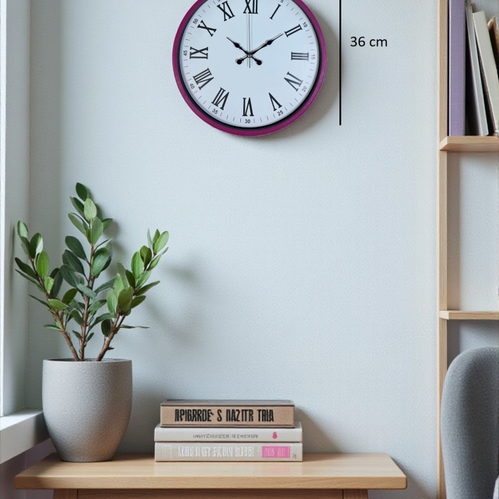 Biyomak® 36 Cm Pembe Dekoratif Duvar Saati
