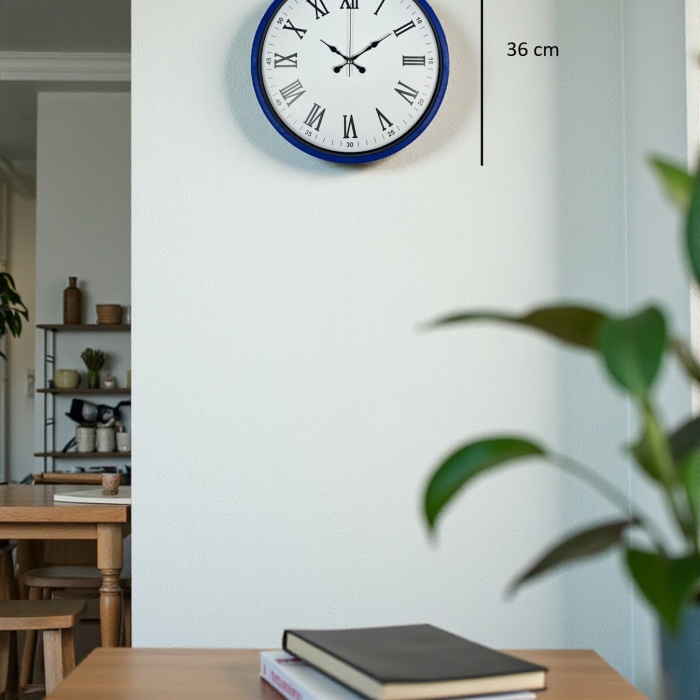 Biyomak® 36 Cm Lacivert Dekoratif Duvar Saati