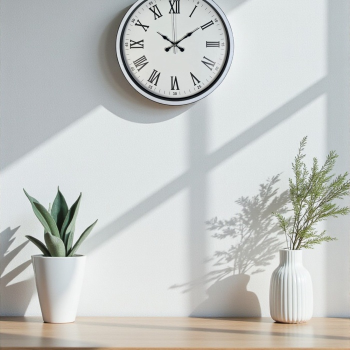 Biyomak® 36 Cm Beyaz Dekoratif Duvar Saati