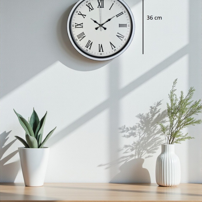 Biyomak® 36 Cm Beyaz Dekoratif Duvar Saati