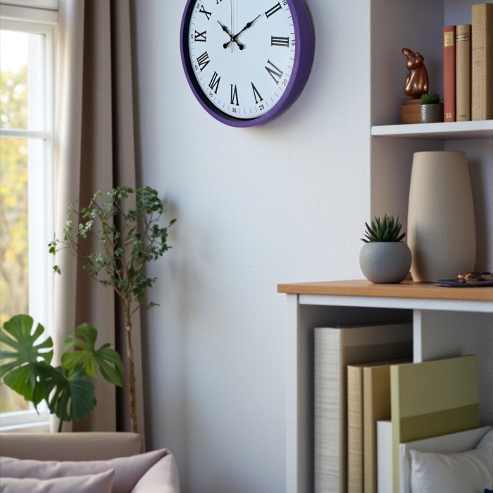 Biyomak® 36 Cm Mor Dekoratif Duvar Saati