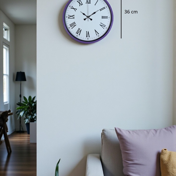 Biyomak® 36 Cm Mor Dekoratif Duvar Saati