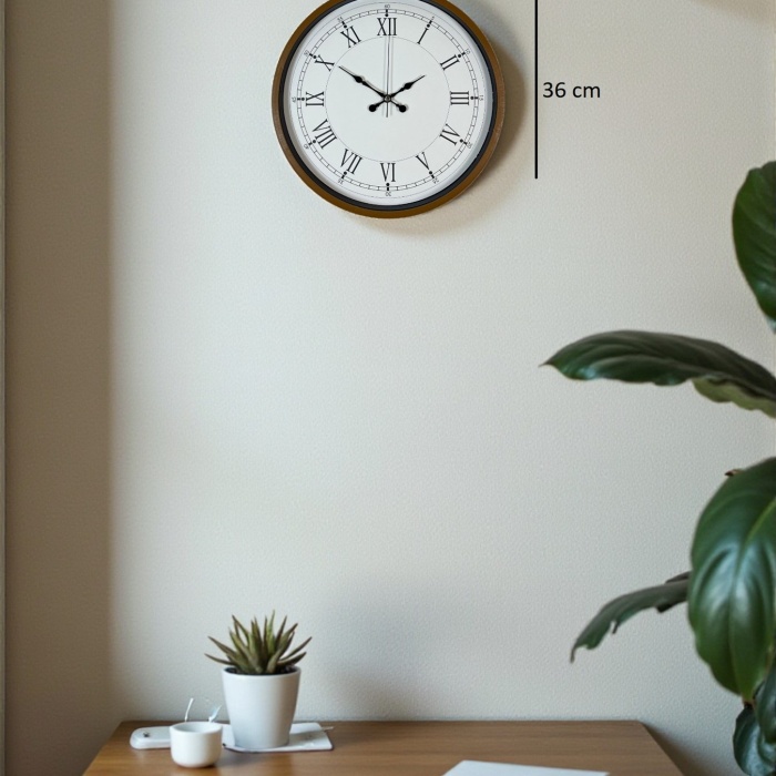Biyomak® 36 Cm Kahverengi Dekoratif Duvar Saati