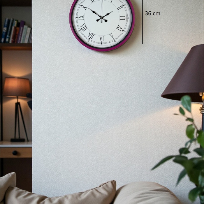 Biyomak® 36 Cm Pembe Dekoratif Duvar Saati