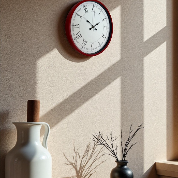 Biyomak® 36 Cm Kırmızı Dekoratif Duvar Saati