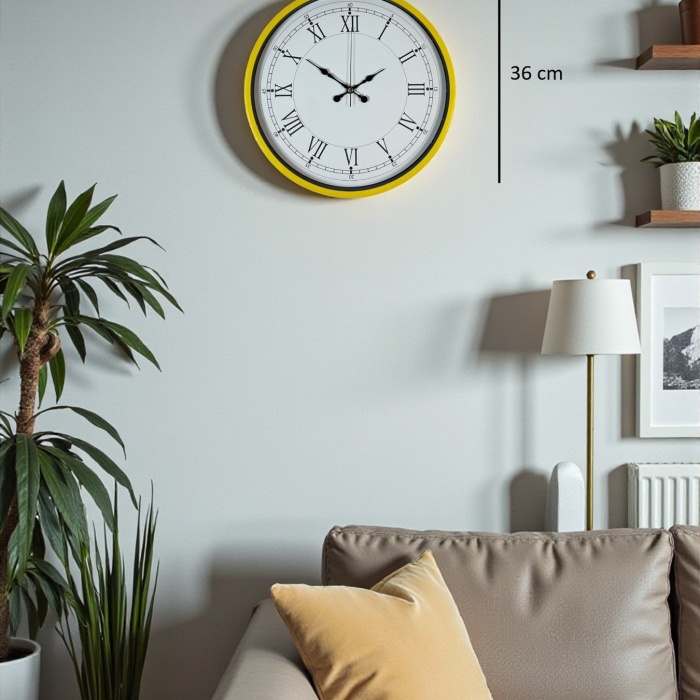 Biyomak® 36 Cm Sarı Dekoratif Duvar Saati
