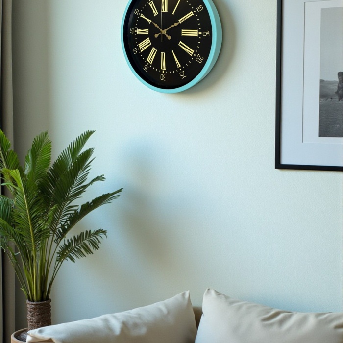 Biyomak® 36 Cm Turkuaz Dekoratif Duvar Saati