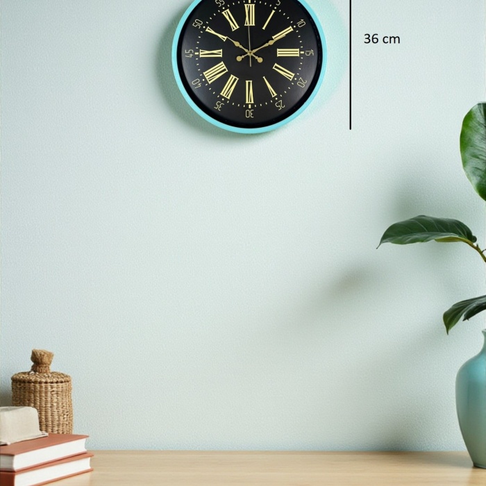 Biyomak® 36 Cm Turkuaz Dekoratif Duvar Saati