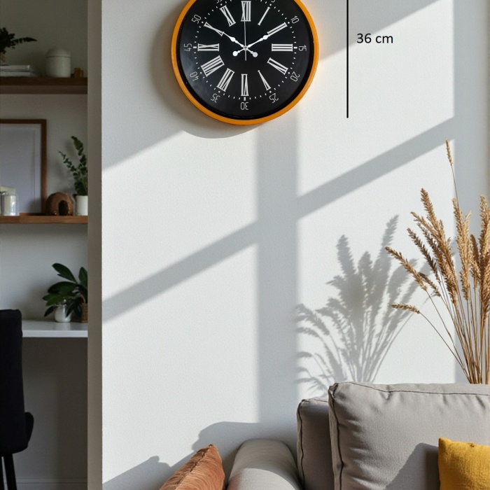 Biyomak® 36 Cm Turuncu Dekoratif Duvar Saati