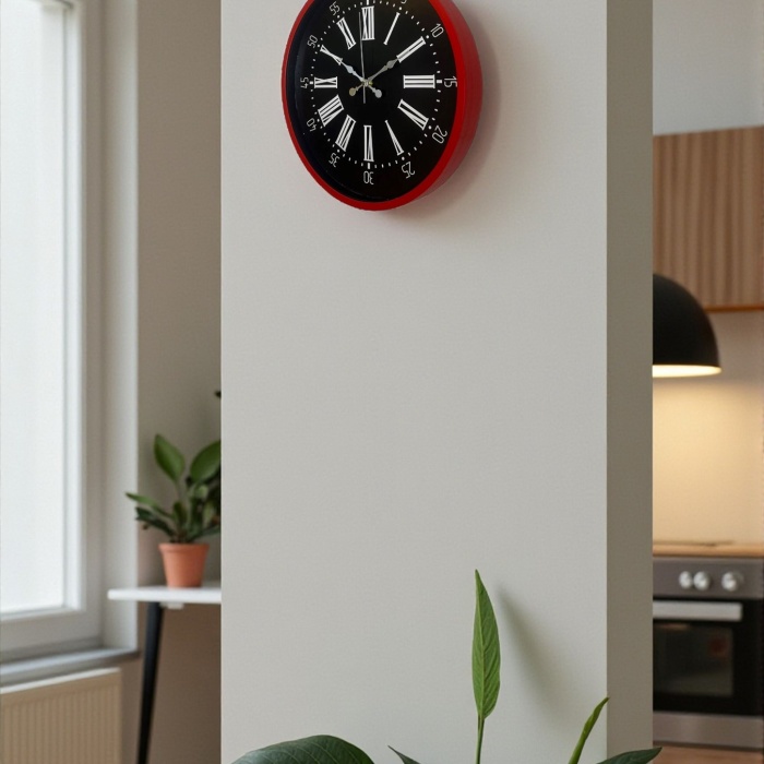 Biyomak® 36 Cm Kırmızı Dekoratif Duvar Saati