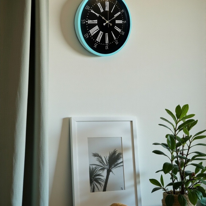 Biyomak® 36 Cm Turkuaz Dekoratif Duvar Saati