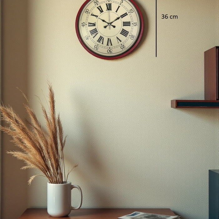 Biyomak® 36 Cm Kırmızı Dekoratif Duvar Saati
