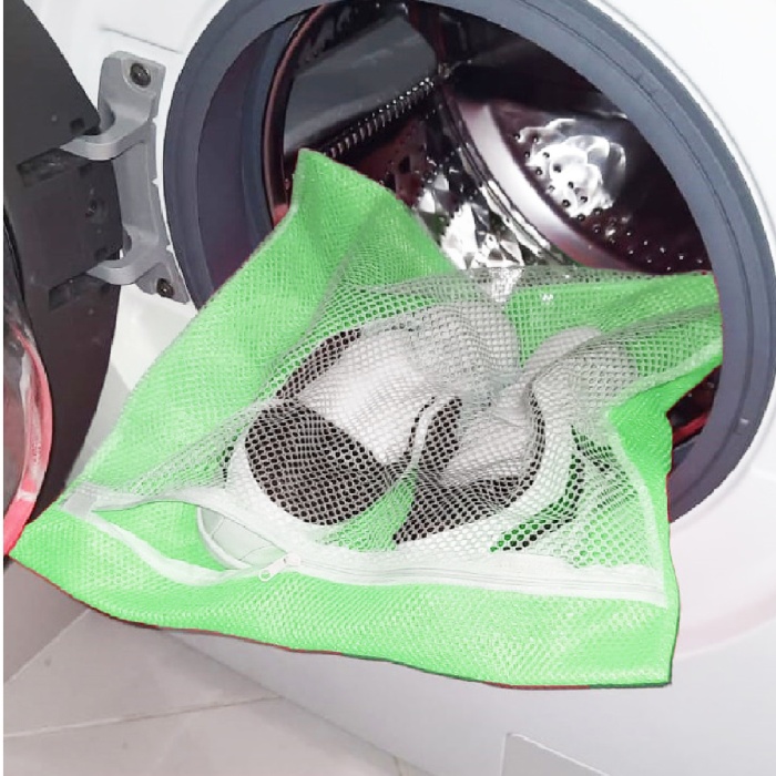 ® Yeşil - Fermuarlı - Hassas Çamaşır Terlik  Ayakkabı Yıkama Filesi Büyük Boy
