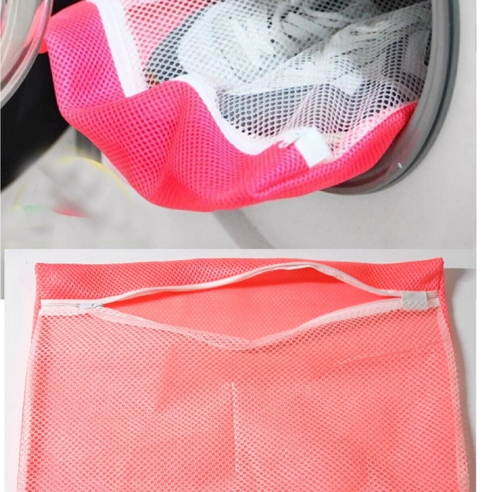 ® 4 Adet 4 Renk  Fermuarlı - Hassas Çamaşır Terlik  Ayakkabı Yıkama Filesi Büyük Boy