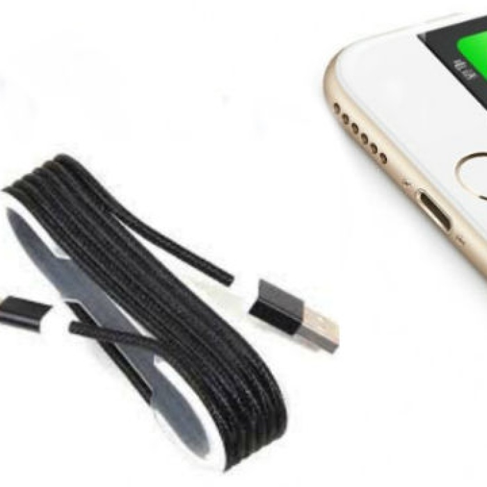 ® Yeni Ürün  Phone Örgü Şeklinde Renkli Çelik Şarj Data Kablosu - Siyah