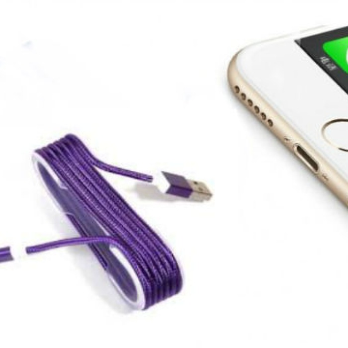 ® Yeni Ürün  Phone Örgü Şeklinde Renkli Çelik Şarj Data Kablosu - Mor
