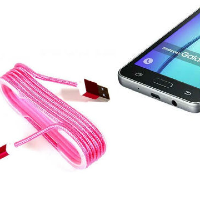 ® Yeni Ürün Android Örgü Şeklinde Renkli Çelik Şarj Data Kablosu - Pembe