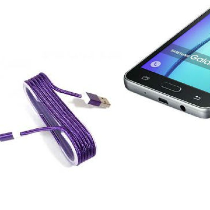 ® Yeni Ürün Android Örgü Şeklinde Renkli Çelik Şarj Data Kablosu - Mor